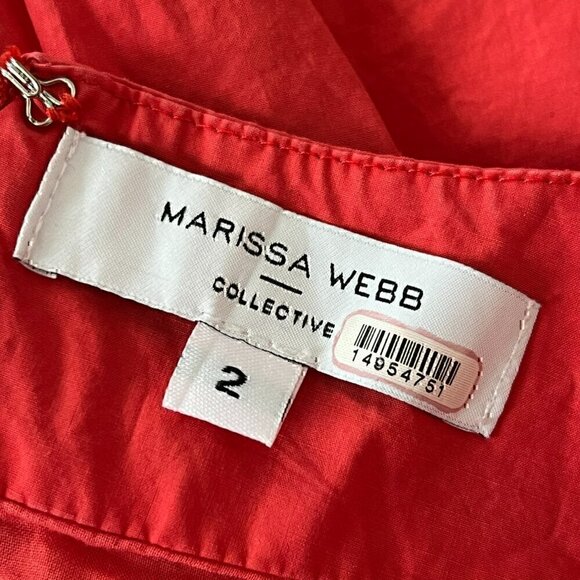 Marissa Webb Collective Midi Dress 2 Red Flutter Sleeve Tiered Cotton V-Neck - Picture 11 of 13